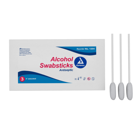 DYNAREX Alcohol Swabsticks - NS 4" - 3 swabsticks per packet 1204